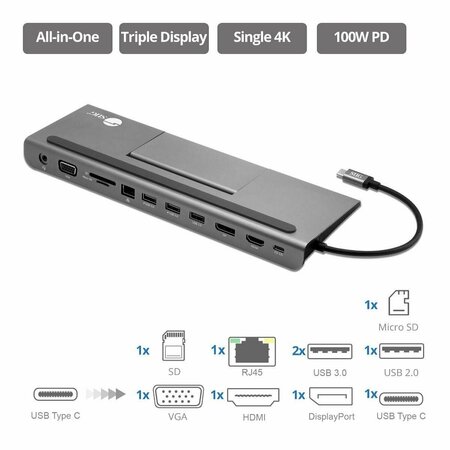 BETTERBATTERY Aluminum USB-C MST Video Docking Station with PD BE3749677